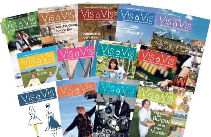 Titelseiten mehrerer Ausgaben des Magazins Vis à Vis
